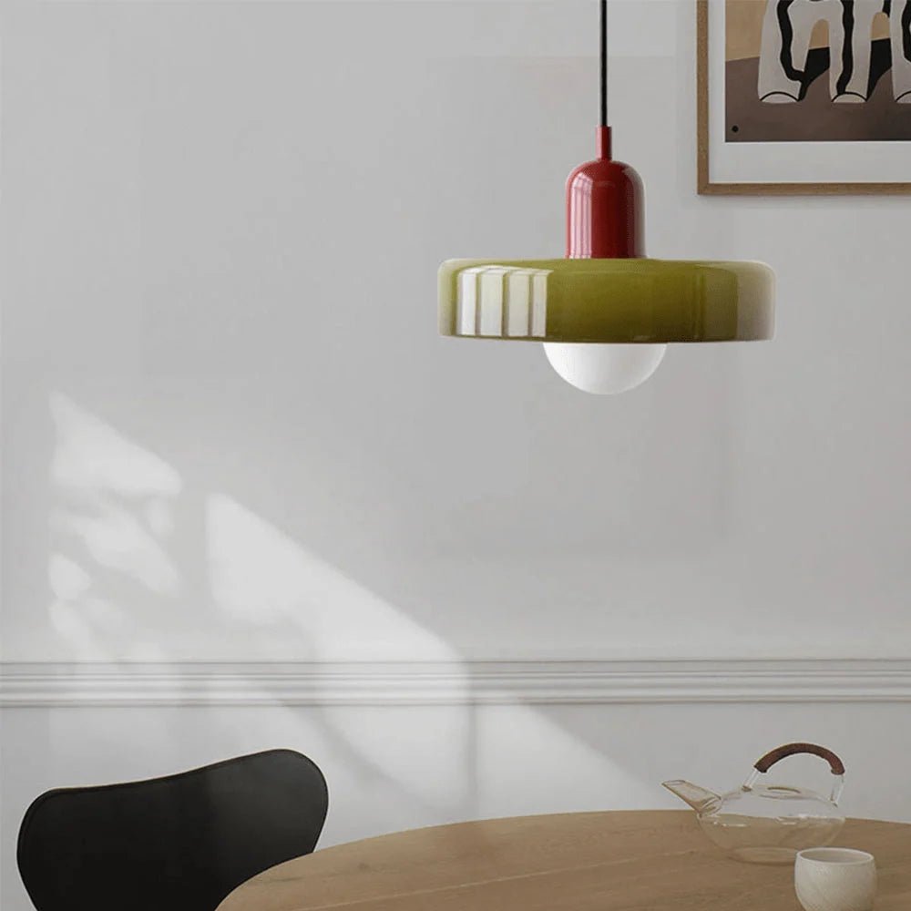 Glass pendant light with adjustable drop for kitchen island, featuring a modern retro design available in multiple colors, perfect for enhancing your culinary space. 6