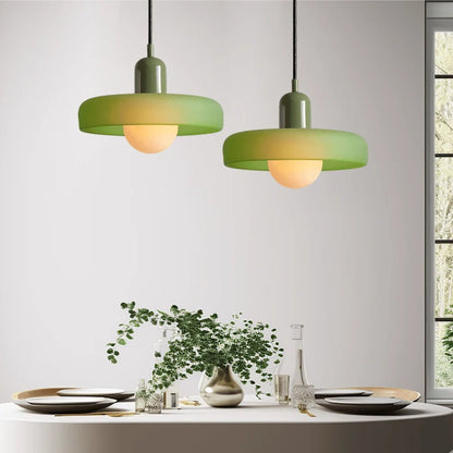 Glass pendant light with adjustable drop for kitchen island, featuring a modern retro design available in multiple colors, perfect for enhancing your culinary space. 14