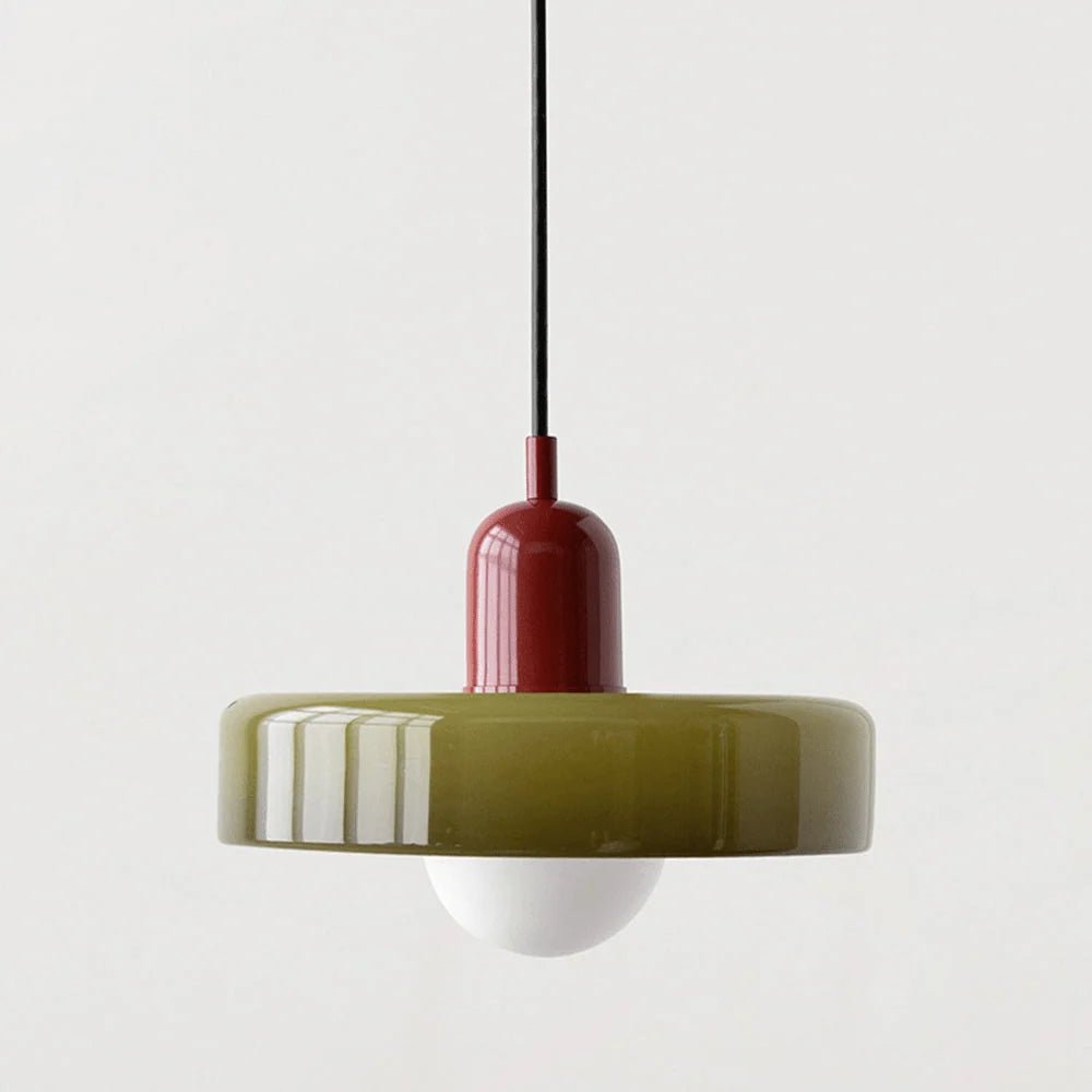 Glass pendant light with adjustable drop for kitchen island, featuring a modern retro design available in multiple colors, perfect for enhancing your culinary space. 0