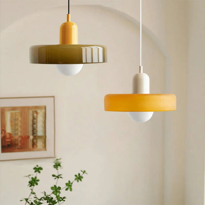 Glass pendant light with adjustable drop for kitchen island, featuring a modern retro design available in multiple colors, perfect for enhancing your culinary space. 10