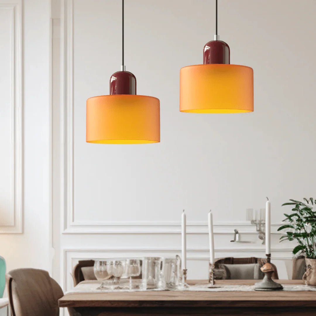 Glass pendant light featuring a retro design with a 15 cm diameter, adjustable suspension ideal for kitchen or dining spaces. 6
