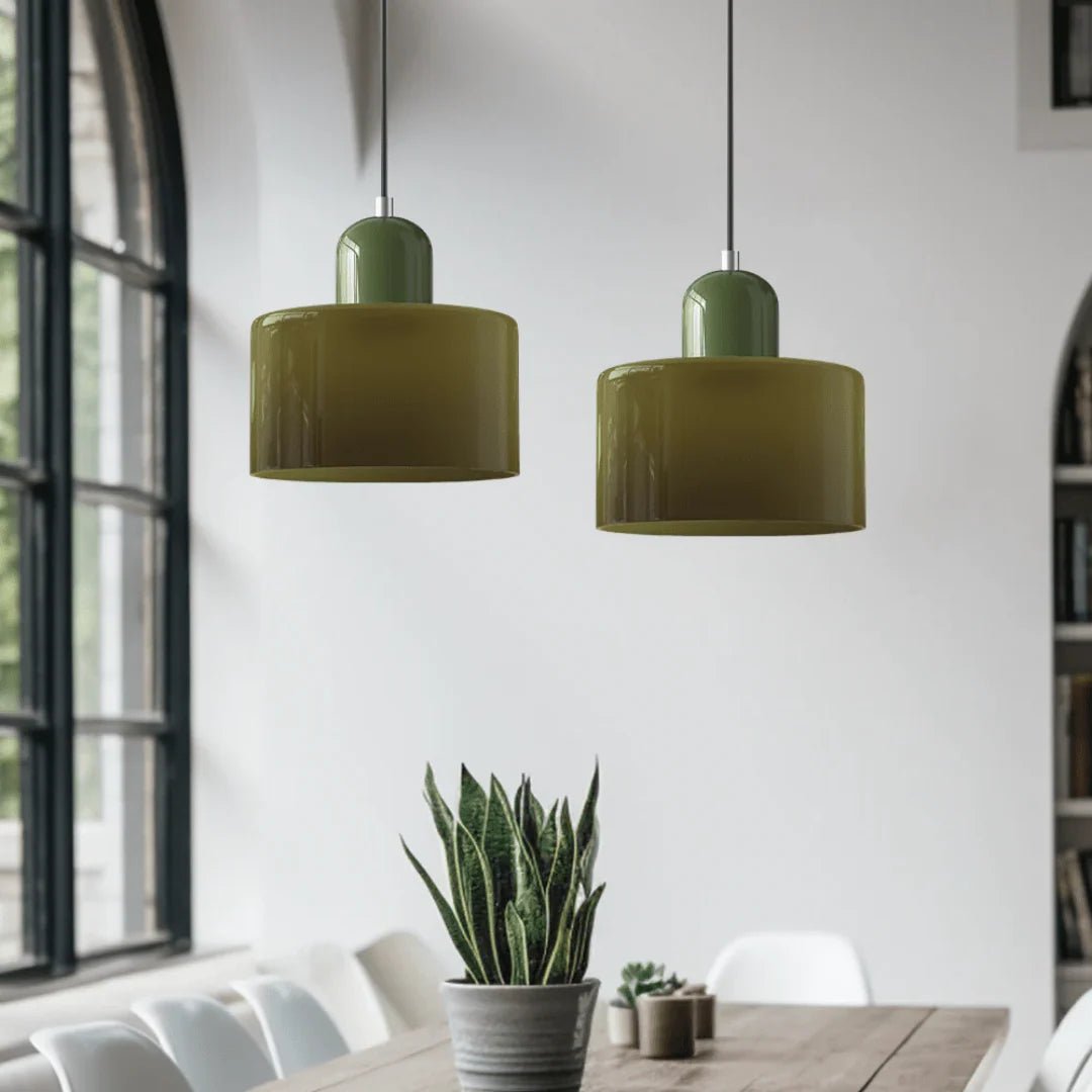 Glass pendant light featuring a retro design with a 15 cm diameter, adjustable suspension ideal for kitchen or dining spaces. 8
