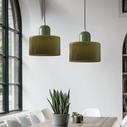 Glass pendant light featuring a retro design with a 15 cm diameter, adjustable suspension ideal for kitchen or dining spaces. 8