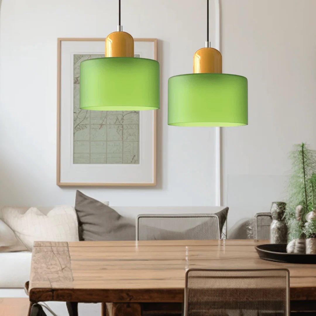 Glass pendant light featuring a retro design with a 15 cm diameter, adjustable suspension ideal for kitchen or dining spaces. 7