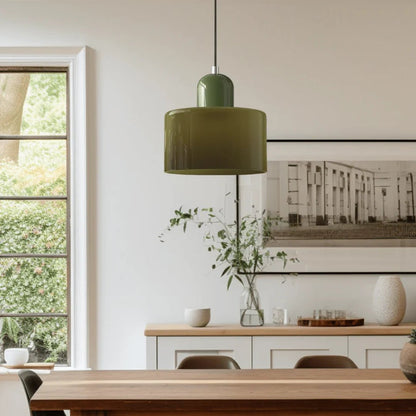 Glass pendant light featuring a retro design with a 15 cm diameter, adjustable suspension ideal for kitchen or dining spaces. 3