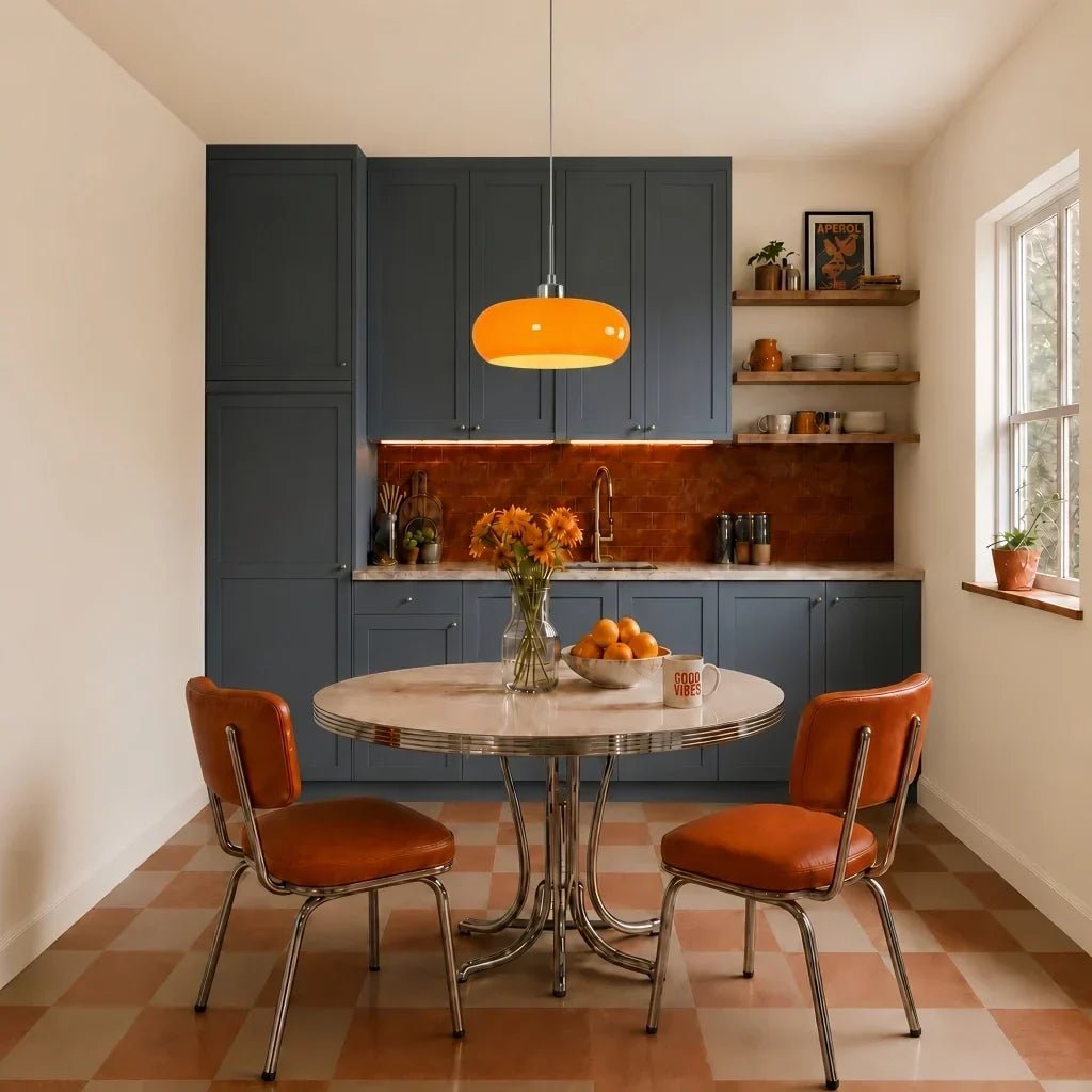 Glass pendant light featuring a minimalist Bauhaus design, perfect for illuminating kitchen islands and enhancing modern interior spaces. 7