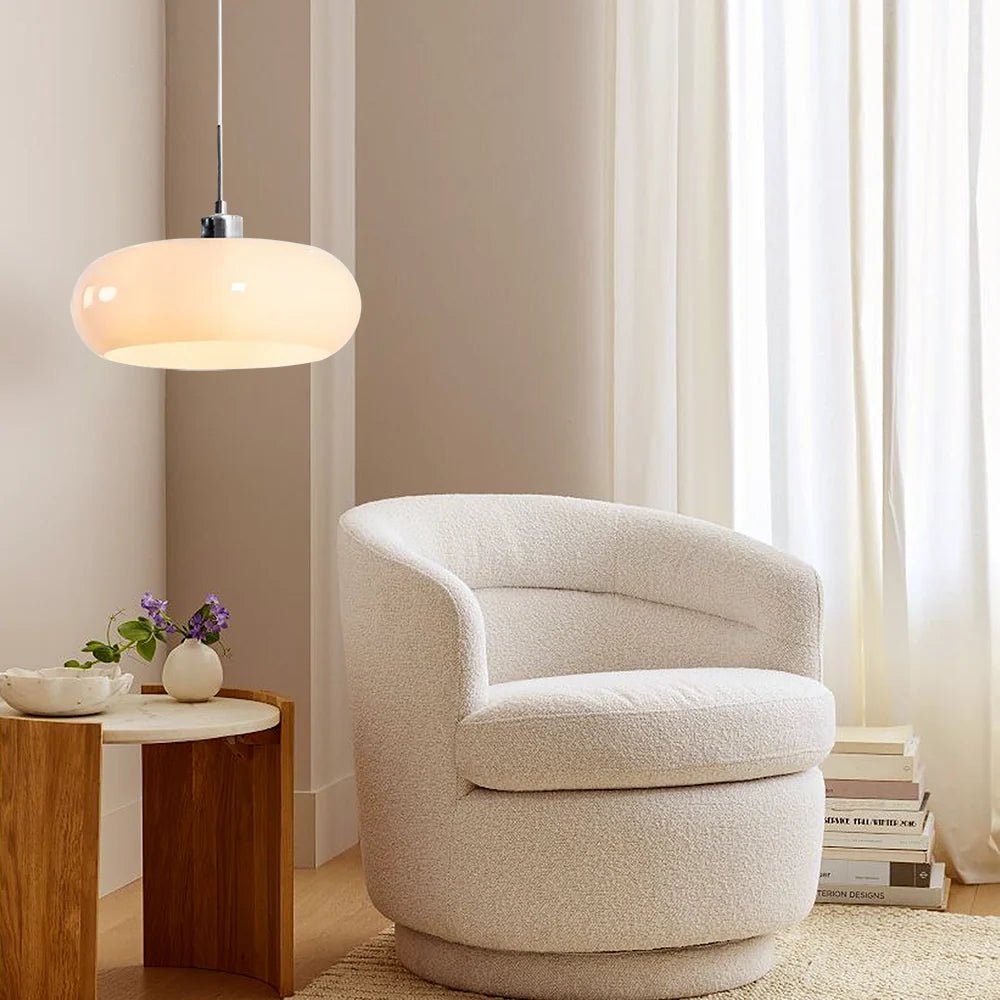 Glass pendant light featuring a minimalist Bauhaus design, perfect for illuminating kitchen islands and enhancing modern interior spaces. 5