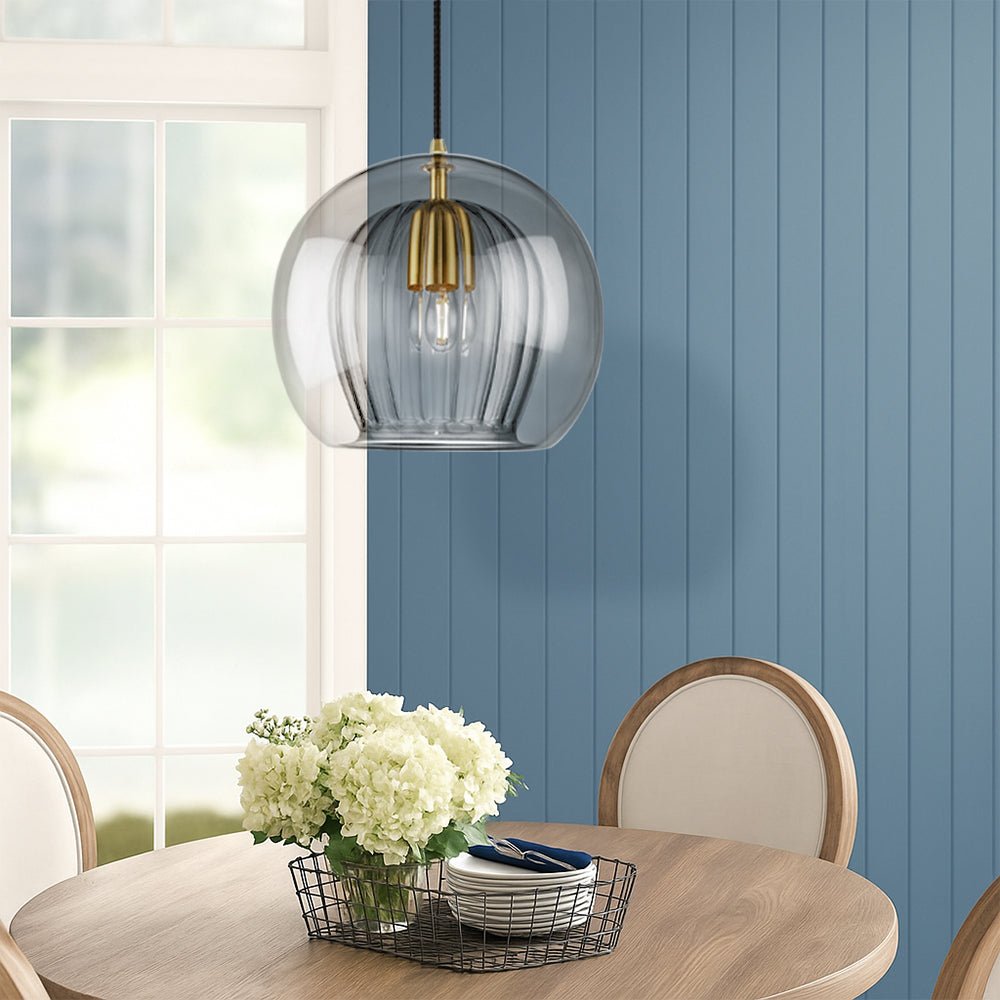 Dimmable LED glass pendant lighting for kitchen islands, featuring a minimalist design and available in 15cm, 20cm, and 25cm 2