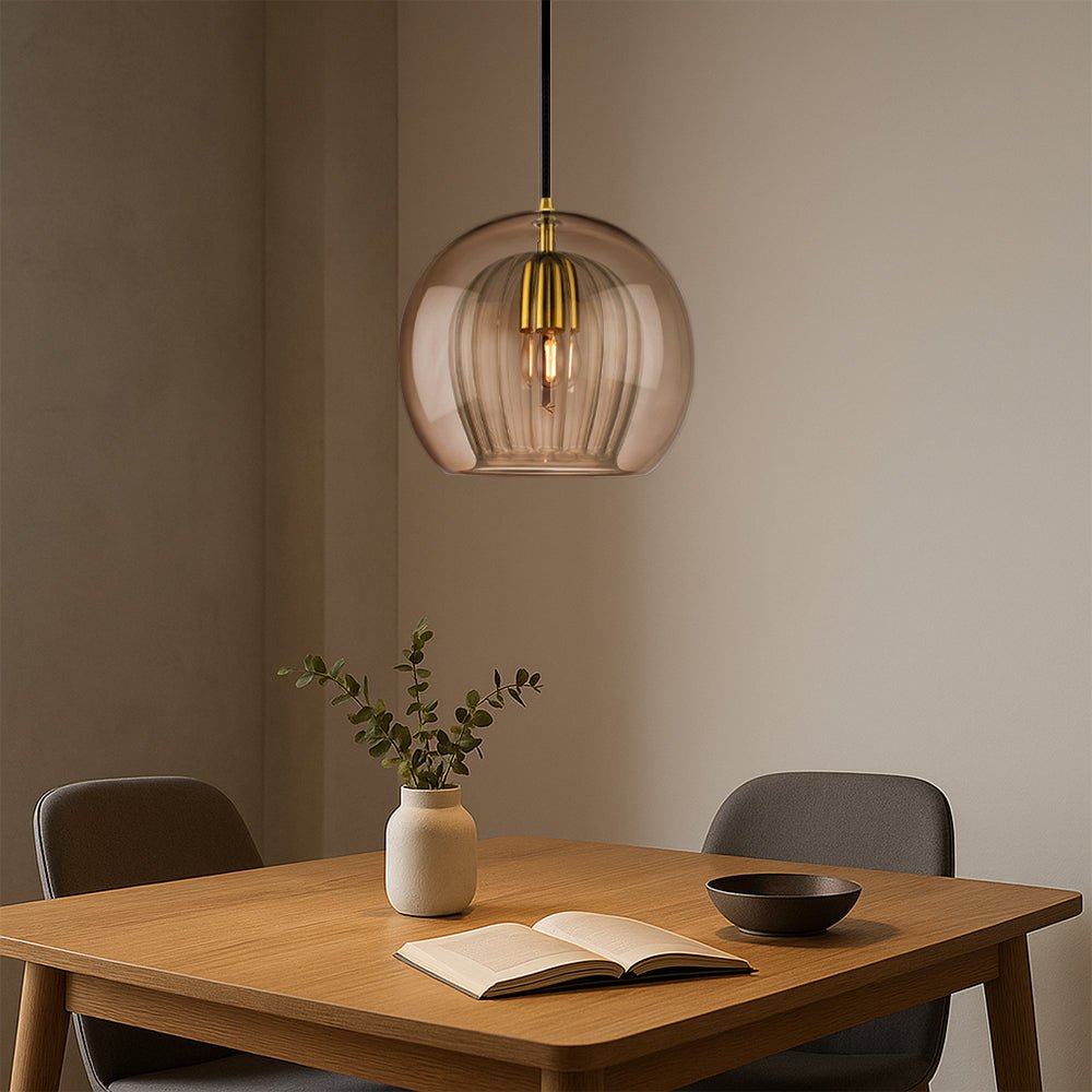 Dimmable LED glass pendant lighting for kitchen islands, featuring a minimalist design and available in 15cm, 20cm, and 25cm 3