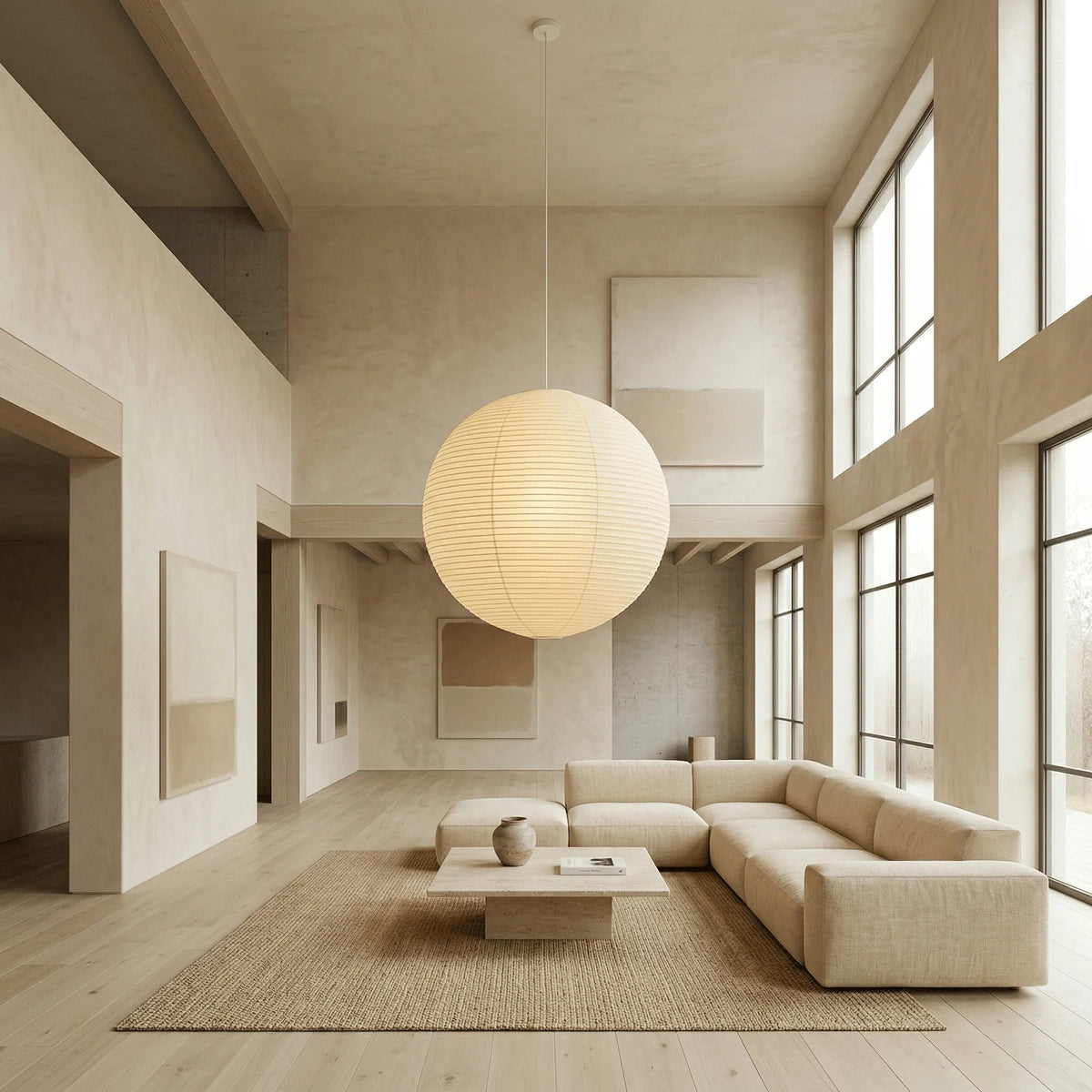 Modern black globe pendant light featuring an adjustable cord and elegant washi paper shade, perfect for enhancing indoor spaces with a contemporary touch. 6