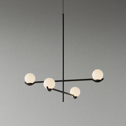 Globe pendant light featuring a modern white glass shade and sleek metal design, adjustable height for kitchen island or dining room illumination. 9