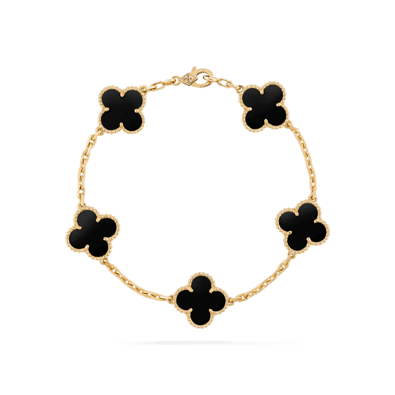 Elegant gold bracelet with adjustable length, featuring stylish black accents, crafted from durable gold-colored metal. 0