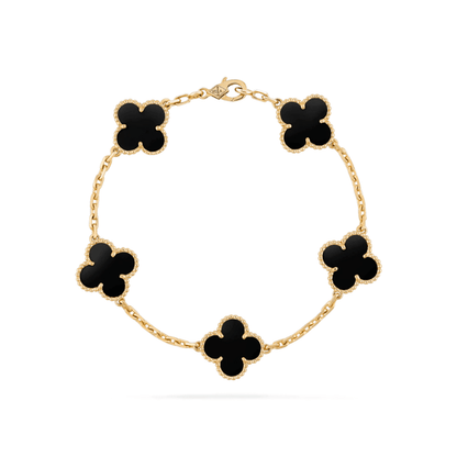 Elegant gold bracelet with adjustable length, featuring stylish black accents, crafted from durable gold-colored metal. 0