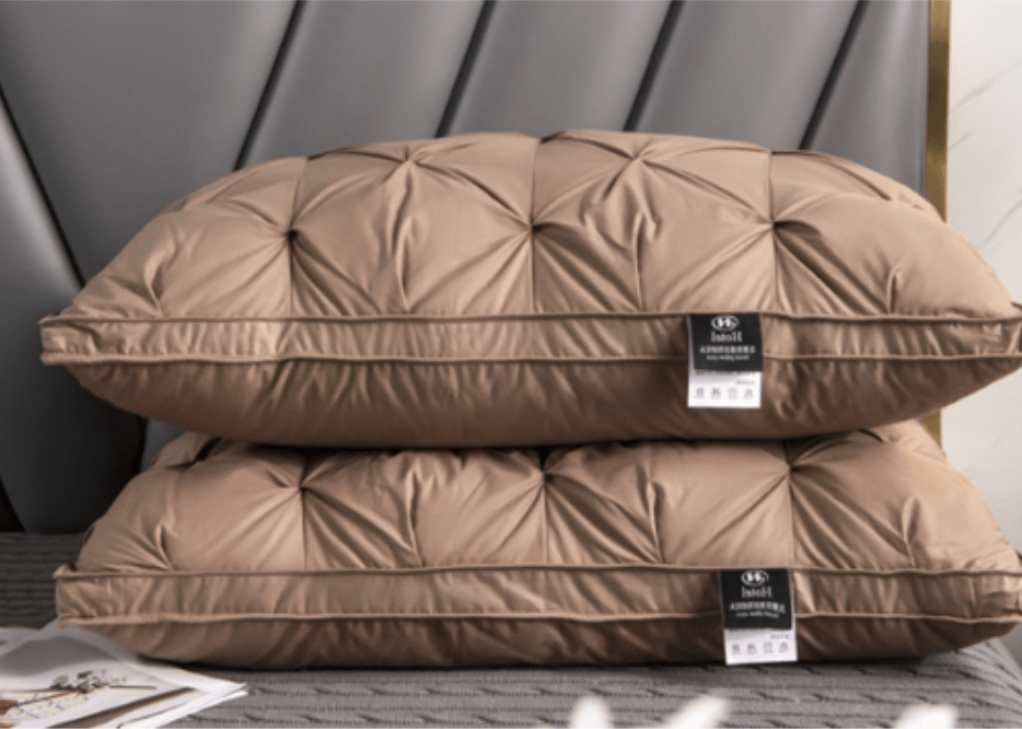 Goose down pillow designed for neck pain relief, featuring hypoallergenic support, breathable comfort, and a soft, adaptable design. 2