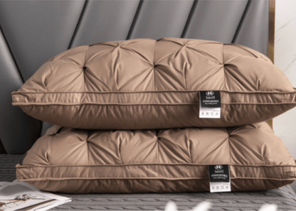 Goose down pillow designed for neck pain relief, featuring hypoallergenic support, breathable comfort, and a soft, adaptable design. 2