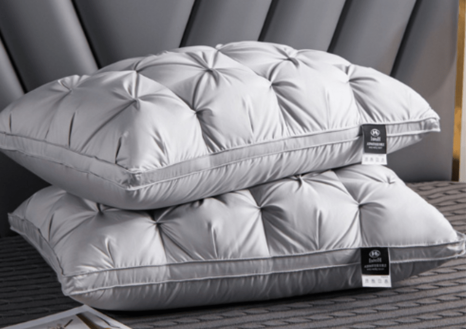 Goose down pillow designed for neck pain relief, featuring hypoallergenic support, breathable comfort, and a soft, adaptable design. 3