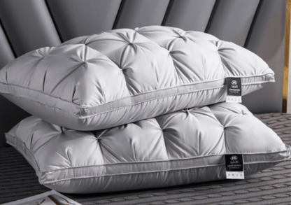 Goose down pillow designed for neck pain relief, featuring hypoallergenic support, breathable comfort, and a soft, adaptable design. 3