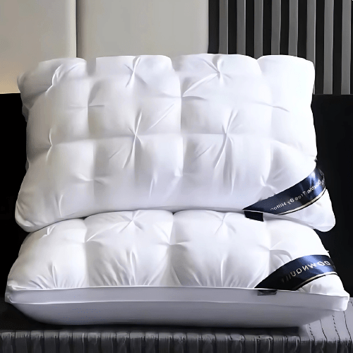 Goose down pillow designed for neck pain relief, featuring hypoallergenic support, breathable comfort, and a soft, adaptable design. 4