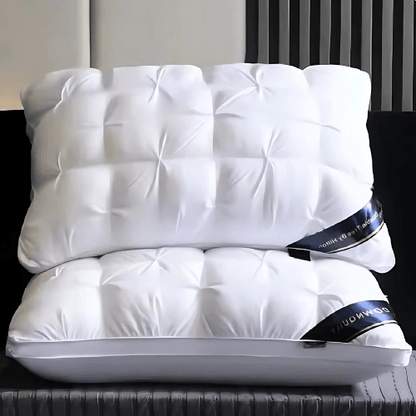 Goose down pillow designed for neck pain relief, featuring hypoallergenic support, breathable comfort, and a soft, adaptable design. 4