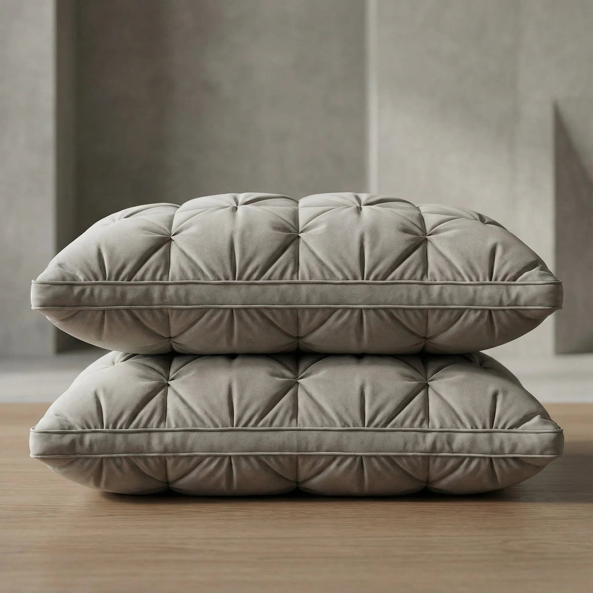 Goose down pillow with breathable cotton cover, designed for all sleep positions, offering soft support and machine washable convenience. 7