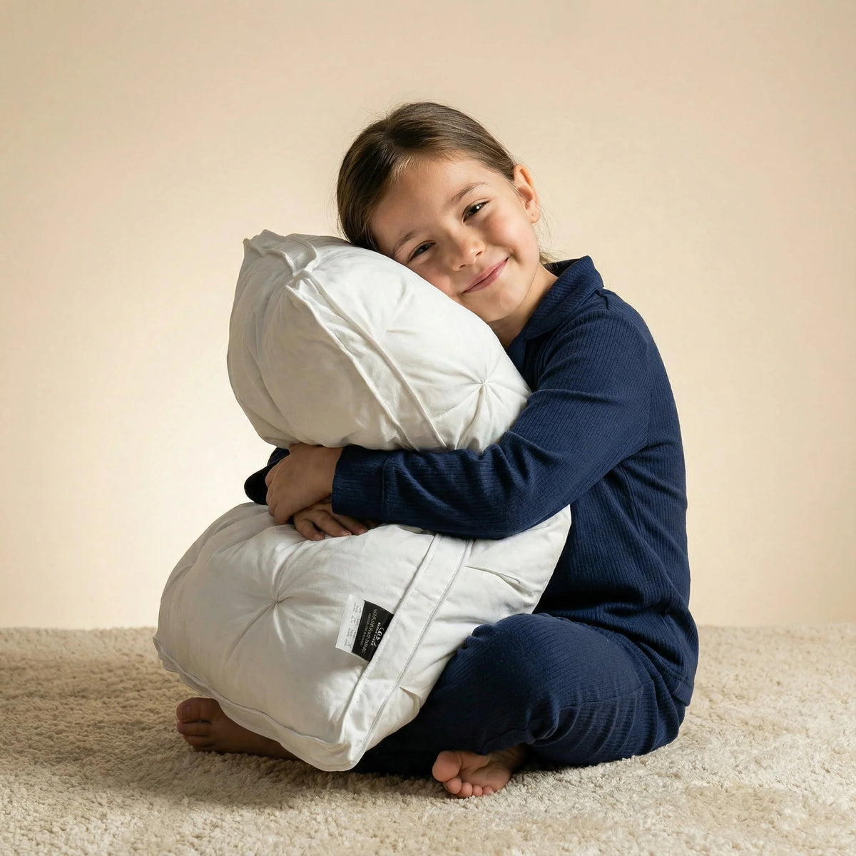 Goose down pillow with breathable cotton cover, designed for all sleep positions, offering soft support and machine washable convenience. 3