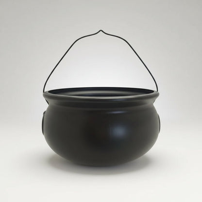 Halloween Cauldron Bucket for Candy and Decor, black plastic 32cm trick-or-treat container, perfect for Halloween festivities and candy collection. 2