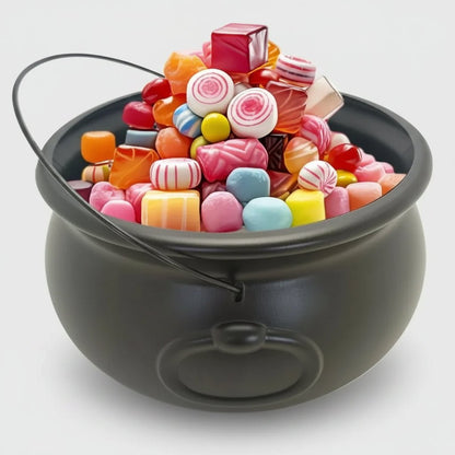 Halloween Cauldron Bucket for Candy and Decor, black plastic 32cm trick-or-treat container, perfect for Halloween festivities and candy collection. 1