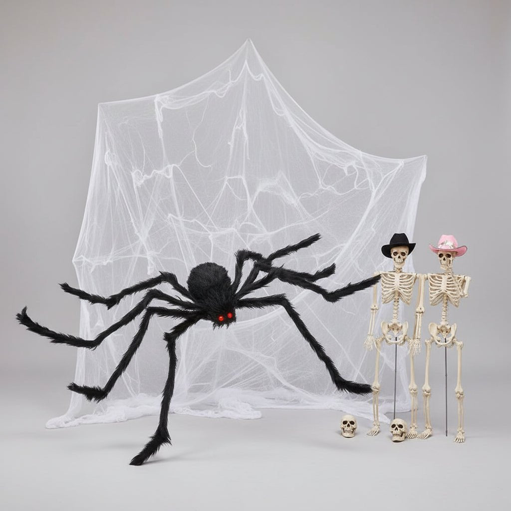 Halloween Spider Web Decoration featuring a Creepy Spider, 200 inches long, perfect for indoor and outdoor spooky decor. 2
