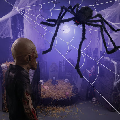 Halloween Spider Web Decoration featuring a Creepy Spider, 200 inches long, perfect for indoor and outdoor spooky decor. 3