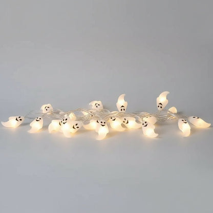 Battery powered Halloween string lights featuring a ghost design, available in warm white or white, measuring 150cm in length. 0