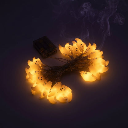 Battery powered Halloween string lights featuring a ghost design, available in warm white or white, measuring 150cm in length. 5