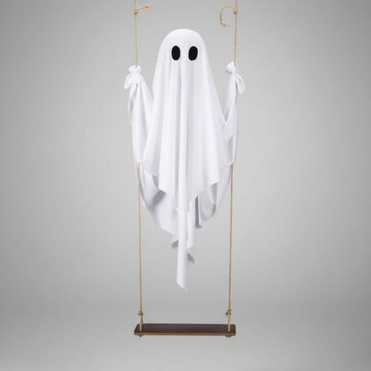 Halloween Swing Ghost Ornament featuring remote-controlled LED lighting, adjustable brightness, and a spooky design for outdoor decoration. 0