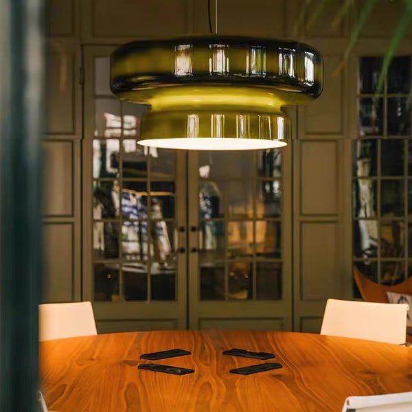 Hand-blown glass pendant lamp featuring an organic shape, perfect for modern interiors and elegant lighting decor. 8