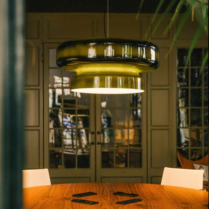 Hand-blown glass pendant lamp featuring an organic shape, perfect for modern interiors and elegant lighting decor. 4