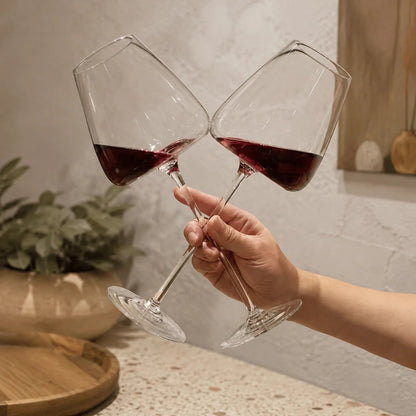 Handmade lead-free crystal wine glasses set featuring elegant clear stemware, perfect for serving red, white, and champagne. 5