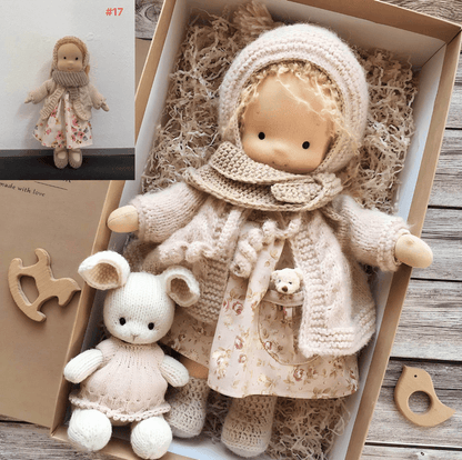 Handmade Waldorf doll crafted from hypoallergenic cotton and wool, measuring 35cm, perfect as a soft cuddle toy for children. 0