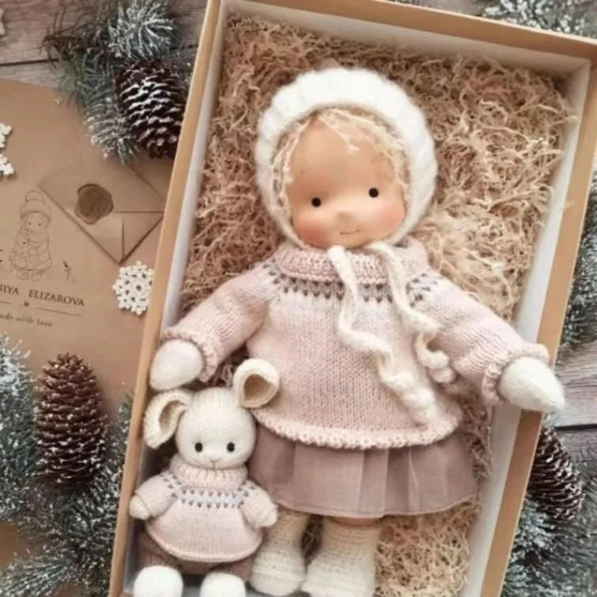 Handmade Waldorf-style doll featuring a soft cotton body and gentle design, perfect for imaginative play and nurturing creativity in children. 35