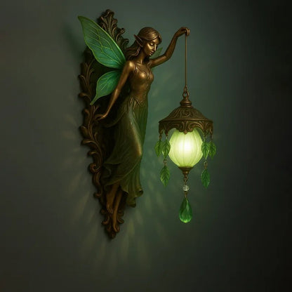 Handmade wall lamp featuring a fantasy spiritual motif, designed to provide soft LED lighting and operates wirelessly, perfect for enhancing any room's ambiance. 3