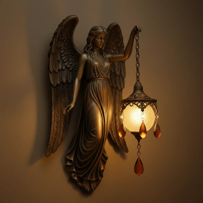 Handmade wall lamp featuring a fantasy spiritual motif, designed to provide soft LED lighting and operates wirelessly, perfect for enhancing any room's ambiance. 6