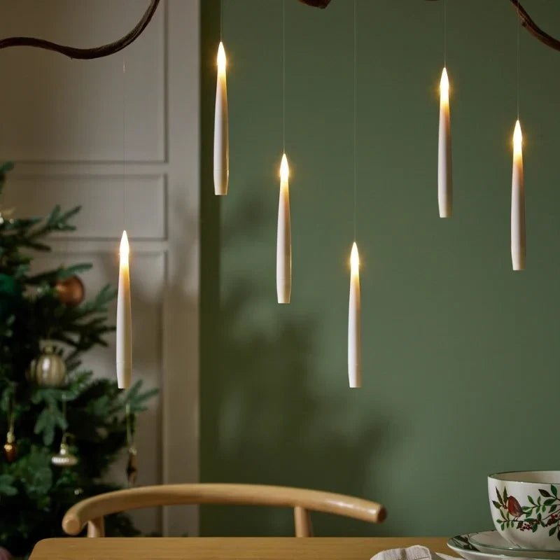 Hanging flameless candle with remote control, emitting warm white LED light, perfect for indoor and outdoor decor. 7
