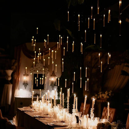 Hanging flameless candle with remote control, emitting warm white LED light, perfect for indoor and outdoor decor. 0