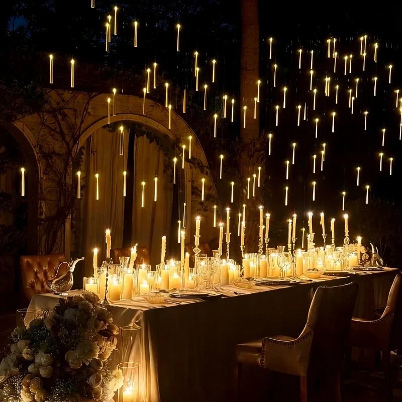 Hanging flameless candle with remote control, emitting warm white LED light, perfect for indoor and outdoor decor. 3