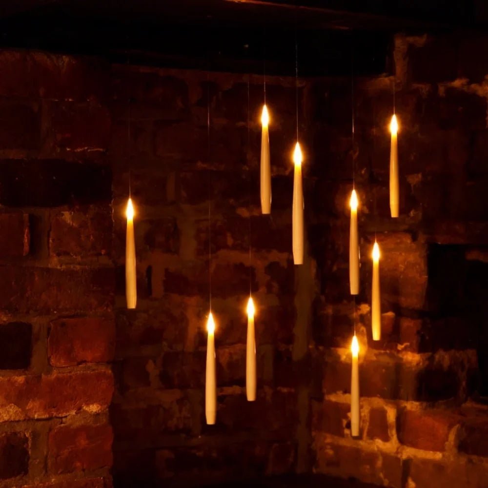 Hanging flameless candle with remote control, emitting warm white LED light, perfect for indoor and outdoor decor. 4