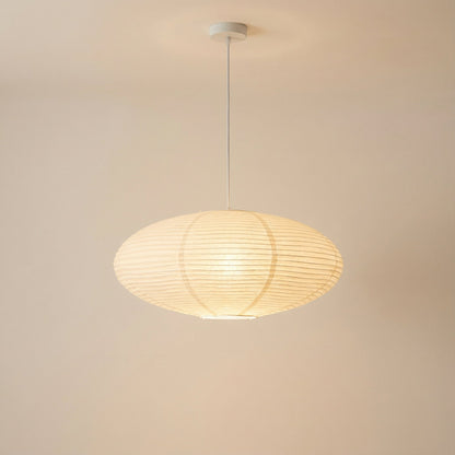 Hanging lamp with adjustable height featuring soft LED light, designed in a minimalist Wabi-Sabi style using handmade paper. 6