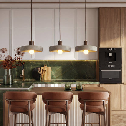 Hanging lamp with adjustable height featuring a warm LED light, designed in a Bauhaus-inspired minimalist style with a sleek travertine pendant. 3