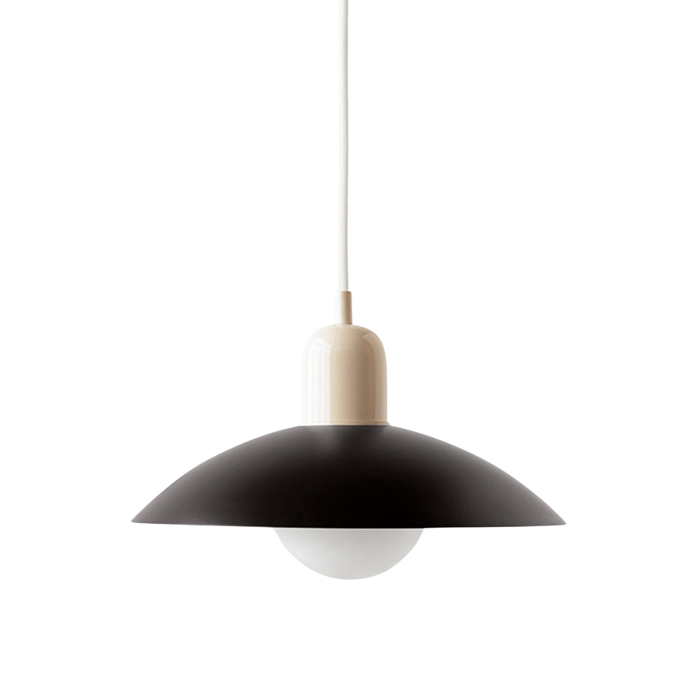 Hanging lamp with a curved metal shade designed for kitchen pendant lighting, featuring a minimalist style perfect for modern indoor decor. 6