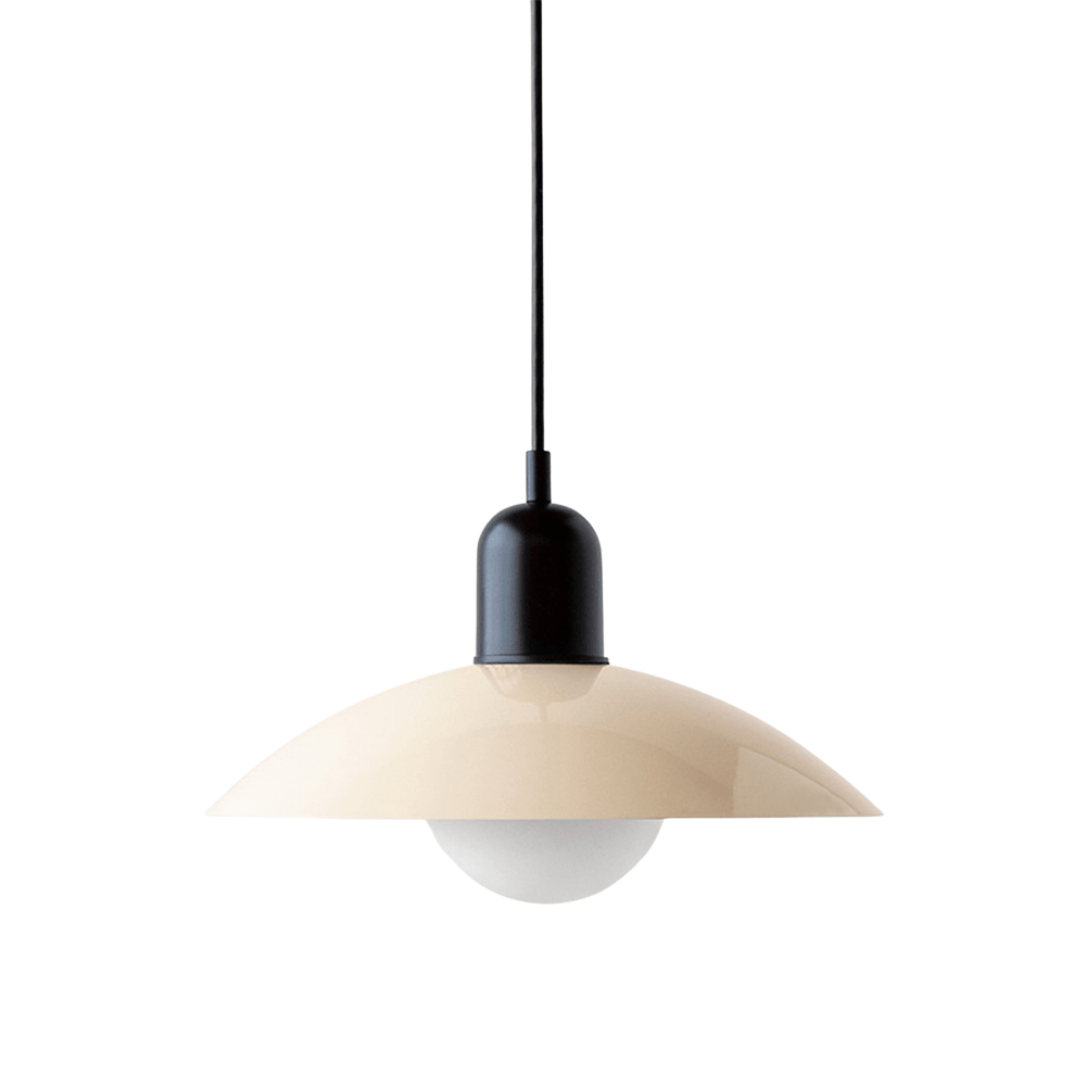 Hanging lamp with a curved metal shade designed for kitchen pendant lighting, featuring a minimalist style perfect for modern indoor decor. 20