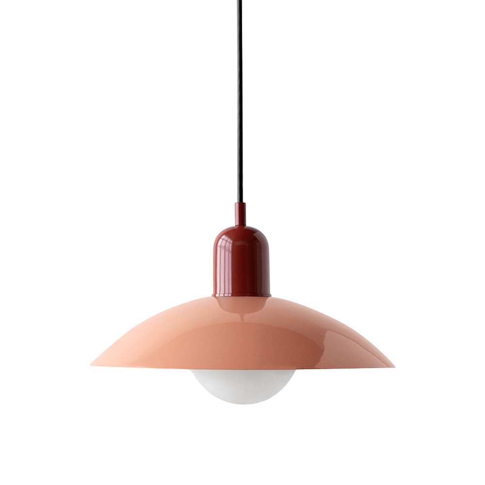 Hanging lamp with a curved metal shade designed for kitchen pendant lighting, featuring a minimalist style perfect for modern indoor decor. 13