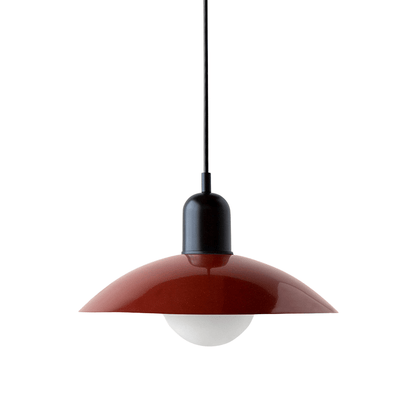 Hanging lamp with a curved metal shade designed for kitchen pendant lighting, featuring a minimalist style perfect for modern indoor decor. 15