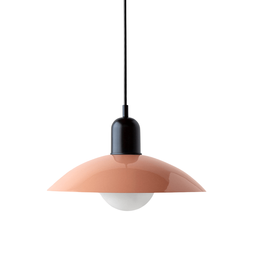Hanging lamp with a curved metal shade designed for kitchen pendant lighting, featuring a minimalist style perfect for modern indoor decor. 14